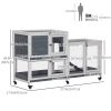 Wooden Rabbit Hutch Elevated Pet House Bunny Cage Small Animal Habitat with Slide-out Tray Lockable Door Openable Top for Indoor 58" x 18" x 35" Grey