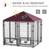 Outdoor Dog Kennel, Run, Large Wire Steel Fence, Lockable Pet Playpen Enclosure, with Water-, UV-Resistant Canopy Top, Door, Rotating Bowl Holders