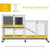 Wooden Rabbit Hutch Elevated Pet House Bunny Cage Small Animal Habitat with Slide-out Tray Lockable Door Openable Top for Indoor 58" x 18" x 35" Grey