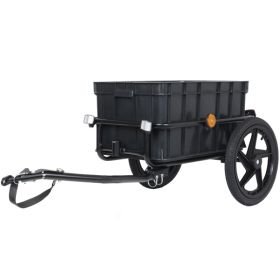2-in-1 Bike Cargo Trailer Pushcart, Bicycle Trailer with Removable Box and Waterproof Cover, Black