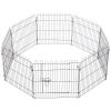 24inch 8-Panel Dog Playpen Octagon Pet Exercise Playpen Crate Foldable Dog Cage Pen Puppy Kennel, Black