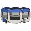 Dog Playpen Blue and cream Polyester, Steel 57.1 x 57.1 x 24.0 in