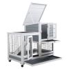 Wooden Rabbit Hutch, Outdoor Pet Bunny House Wooden Cage with Ventilation Gridding Fence, Cleaning Tray