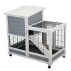 Wooden Rabbit Hutch, Outdoor Pet Bunny House Wooden Cage with Ventilation Gridding Fence, Cleaning Tray