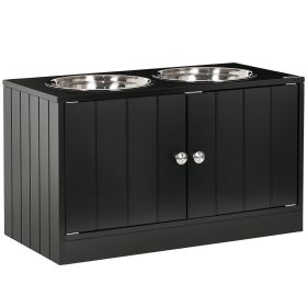 Elevated Dog Bowls for Large Dogs Pet Feeding Station with Stand, Storage, 2 Stainless Steel Food and Water Bowls, Black, 23.6" x 11.8" x 14"