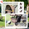 4 Wheel Dog Pet Stroller Carrier Folding Sunshade Canopy with Brake, Safety Leash, Cup Holder, Brown