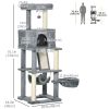 55" Cat Tree for Indoor Cats, Cat Tower, Kitty Activity Center with Cat Bed Ramp Condo Hammocks Hanging Ball Toys Sisal Rope Scratching Post, Grey