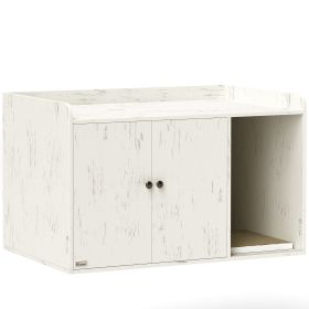 32" Cat Litter Box Enclosure with Scratching Mat, Cat Entrance, Fits Most Litter Boxes, Distressed White