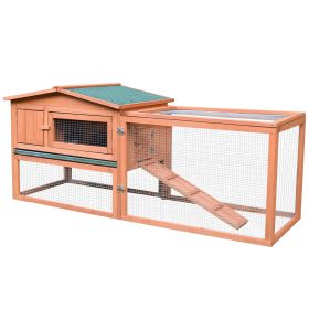Wooden Rabbit Cage Outdoor, 62" Outdoor with Detachable Run and Elevated Main House, Natural