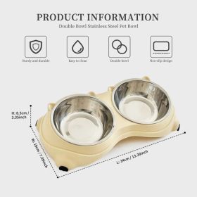 Anti Slip Base Double Cat Food Bowl, Yellow Stainless Steel Food And Water Bowl, Easy To Clean And Detachable Design, Cat And Dog Pet Feeder
