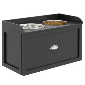 Pet Feeding Station Pet Dish Bowl Set with Storage, 2 Elevated Dog Bowls for Large Sized Dogs, Black