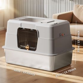 Grey Stainless Steel Fully Enclosed Cat Litter Box, Durable Enclosed Cat Litter Box, High Side To Prevent Scattering