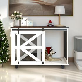 47.2 Mobile Dog Crate With Flip-Top Feeding Door, 2 Locking, Side Hooks - Multi-Functional Pet Kennel