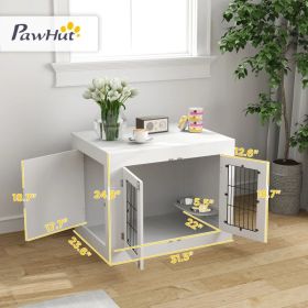 PawHut Dog Crate Furniture With 360 Rotatable Removable Bowls, Kennel Furniture White