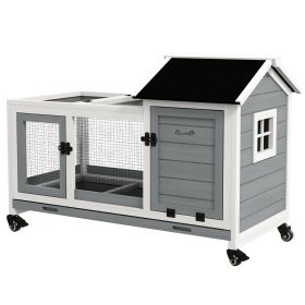 Wooden Rabbit Hutch with Wheels, Run, Slide-out Tray for Small Animals, Guinea Pig, Blue