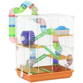 5 Tiers Hamster Cage Portable Animal Travel Carrier With Exercise Wheels Tube, Orange