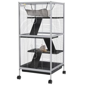 45" H Rolling Small Animal Cage with Hammock, Ferret, Chinchilla, Pet Habitat with 6 Doors, Removable Tray