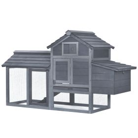 59" Small Wooden Chicken Coop for Outdoor Backyard with 2 Doors, Nesting Box and Removable Tray, Gray