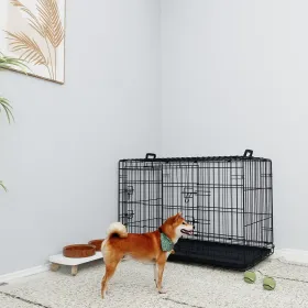36 Inches Black Wire Dog Cage Double Lock Mechanism Two Doors Two Handles Double Bolt