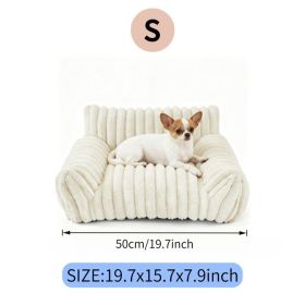 Cute Cat Couch Bed Soft Corduroy Fleece Washable Pet Sofa (Option: White-S)