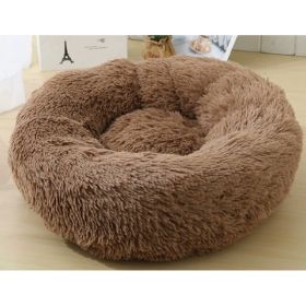 Dog Beds For Small Dogs Round Plush Cat Litter Kennel Pet Nest Mat Puppy Beds (Option: Light coffee-60cm)