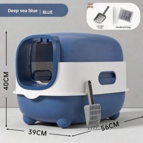 Enclosed Easy Clean Cat Litter Box with UV Sterilization Odor Control (Option: E catlittlebox Blue)