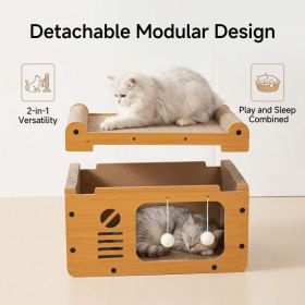 Multi-Style Double-Layer Cat Scratcher House, 2-Tier Large Cat Villa Bed With Corrugated Cardboard (Option: MD TV)