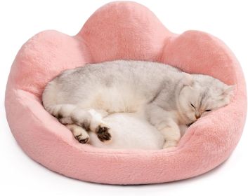 MEWOOFUN Fluffy Cat Couch Bed - Washable Round Pet Sofa With Non-Slip Bottom For Indoor Cats & Small Dogs 23'', Pink (Option: WP143)