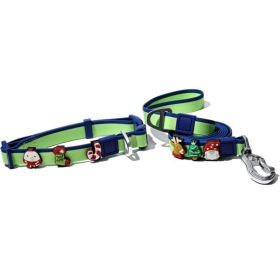 Dual Color Embossed Pet Leash Set Stylish Practical Walking Accessory (Option: Green-25mm)