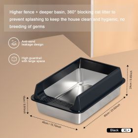 Oversized Stainless Steel Litter Box, Splash-proof And Leak-proof Design, Removable Lid (Option: L15-Black)