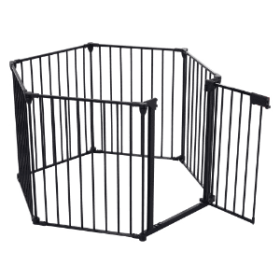 150 Adjustable Safety Gate 6 Panels Play Yard Metal Doorways Fireplace Fence Gate For House Stairs Gate Prohibited Area Fenc (Color: black)