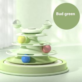 4 Levels Cat Toy Tower Turntable Roller Balls Toys Interactive Intelligence Pets Toys Training (Option: Bud Green-Box Packaging)