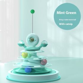 4 Levels Cat Toy Tower Turntable Roller Balls Toys Interactive Intelligence Pets Toys Training (Option: Mint Green Table Tennis-Box Packaging)