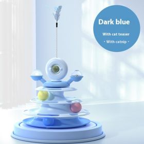 4 Levels Cat Toy Tower Turntable Roller Balls Toys Interactive Intelligence Pets Toys Training (Option: Deep Sea Blue Cat Teaser-Box Packaging)