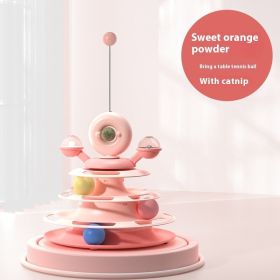 4 Levels Cat Toy Tower Turntable Roller Balls Toys Interactive Intelligence Pets Toys Training (Option: Sweet Orange Pink Table Tennis-Box Packaging)