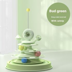4 Levels Cat Toy Tower Turntable Roller Balls Toys Interactive Intelligence Pets Toys Training (Option: Budding Green Table Tennis-Box Packaging)