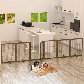 Dog Gate With Door Pet Dog Fence Barrier 6 Panels 144-inch Wide 32-inch Tall Foldable Multiple Shapes (Color: Brown)