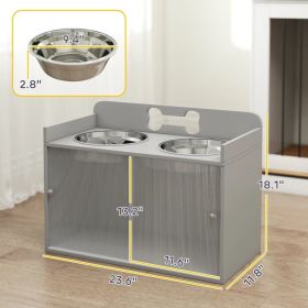 **Elevated Dog Bowls with Storage Raised Stand 2 Stainless Bowls** (Option: Gray)