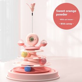4 Levels Cat Toy Tower Turntable Roller Balls Toys Interactive Intelligence Pets Toys Training (Option: Sweet Orange Pink Cat Teaser-OPP Bag Packaging)