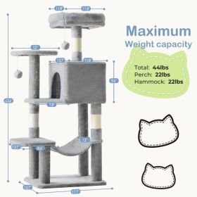 44 Inch Cat Tree Tower, Multi-Cat Climbing Tower With, Extended Platform, Hammock (Option: Light Grey)