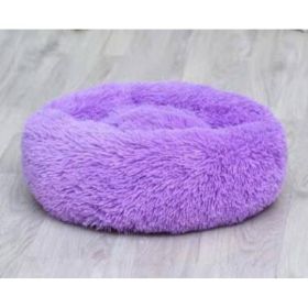 Dog Beds For Small Dogs Round Plush Cat Litter Kennel Pet Nest Mat Puppy Beds (Option: Purple-60cm)