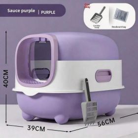 Enclosed Easy Clean Cat Litter Box with UV Sterilization Odor Control (Option: E catlittlebox Purple)