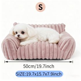 Cute Cat Couch Bed Soft Corduroy Fleece Washable Pet Sofa (Option: Pink-S)