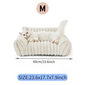 Cute Cat Couch Bed Soft Corduroy Fleece Washable Pet Sofa (Option: White-M)
