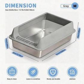Stainless Steel Cat Litter Box Large Open Top Anti Tracking Design (Option: M10-Gray)