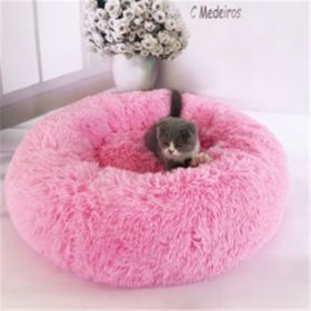 Round Long Hairy Autumn And Winter Nest Pad Cat Mattress (Option: Bright powder-60cm)