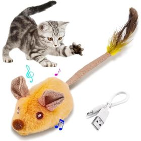 Cat Toys Mouse With LED Lights ForIndoor Cats USB Rechargeable Feather Tail (Option: Yellow)
