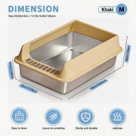 Stainless Steel Cat Litter Box Large Open Top Anti Tracking Design (Option: M10-Khaki)