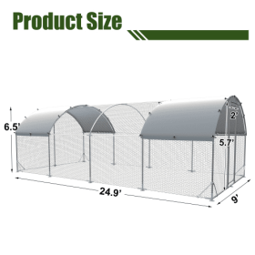Large Metal Chicken Coop Upgrade Three Support Steel Wire Impregnated Oxford Cloth Silver Plated Waterproof UV Protection, Duck (Color: Silver)