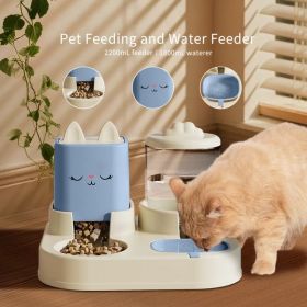 Automatic Pet Feeder With 2200mL-74oz Water Fountain, 1800mL- 60oz Food Dispenser Combo (Option: Blue)